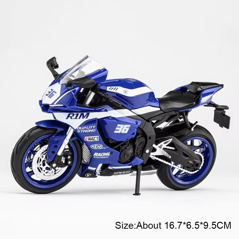 1:12 V4S R1M Motosiklet Oyuncak Minyatür Araba Döküm Alaşım Model Ses Işık Ön Tekerlek Yönlendirme Amortisörlü Araçlar Çocuk Hediye
