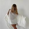Women's White Three Piece Lounge Set with Long Cardigan, Sleeveless Vest and Shorts