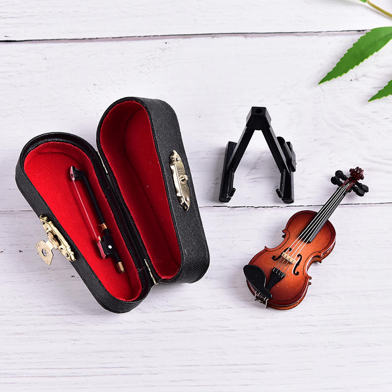 Dollhouse Violin Mini Wooden Instruments Miniature Fiddle Wooden Instr TBO