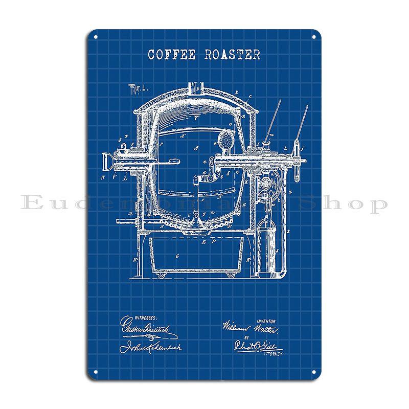 Кофеобжарочная машина Технический рисунок Патентный чертеж Металлическая табличка Бар Печать Дизайн кухни Клуб Оловянная табличка Постер 20x30cm