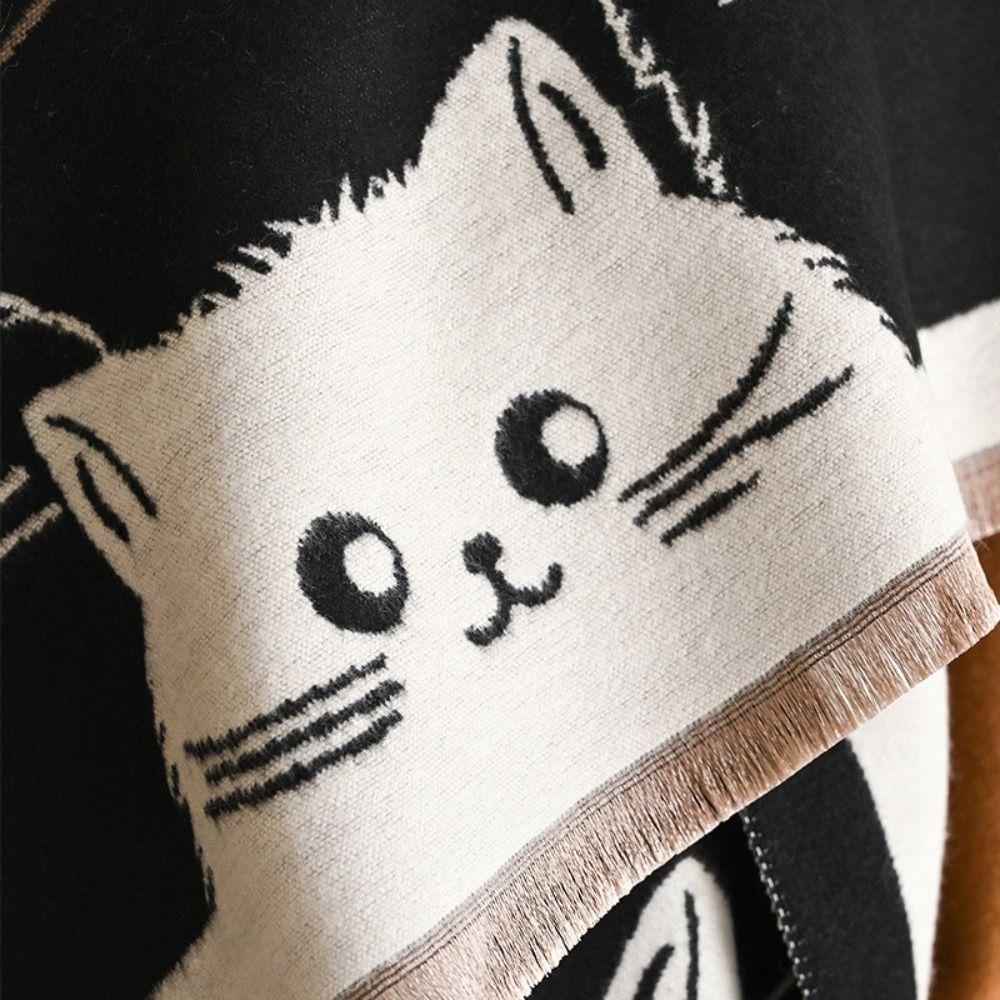 Cute Cat Imitation Cashmere Scarf Thick Warmth Winter Scarf Pashmina Scarf Autumn Winter