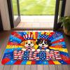 1pc, 2D Flat Printing, Patriotic Cartoon Dog Welcome Mat, Non-Slip Machine Washable Easy Clean Polyester Carpet, Suitable for Home And Outdoor Decor, 