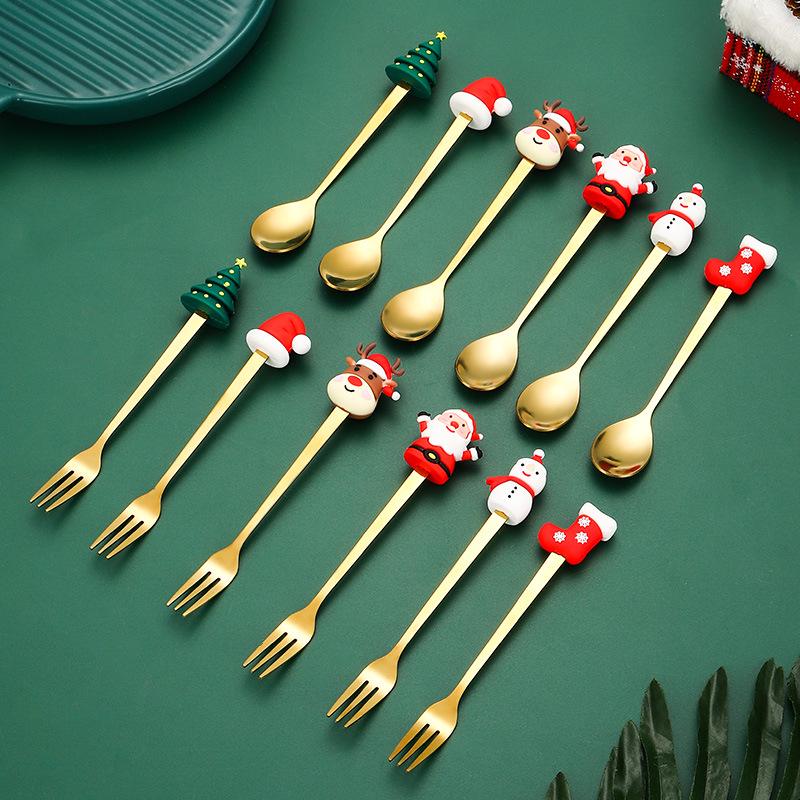 Creative Stainless Steel Christmas Tree & Reindeer Cutlery Set: Spoon & Fork