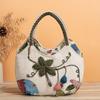 Ethnic Style Floral Embroidered Canvas Tote Bag with Lightweight Woven Strap and Zipper Closure