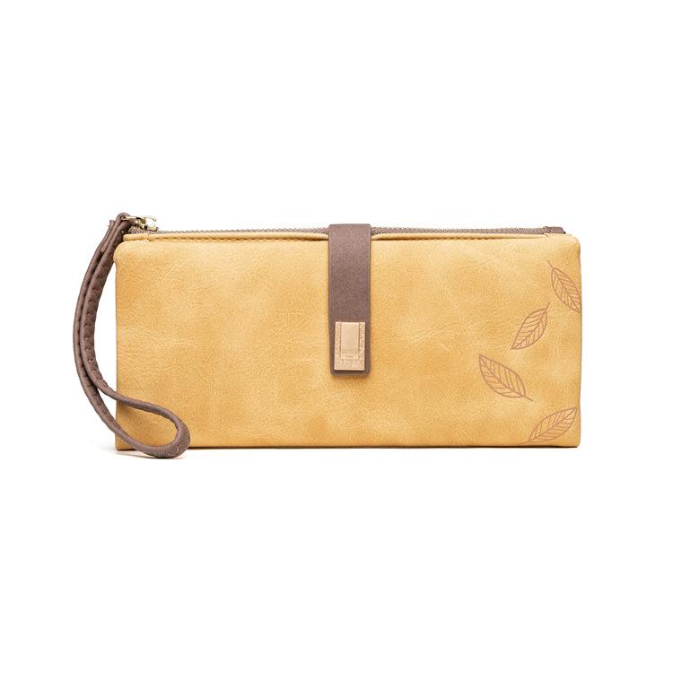 Women Wallet Fashion Long Design Retro PU Leather Credit Card Holder Frosted Print Buckle Zip Purse Female Handbag Wallets