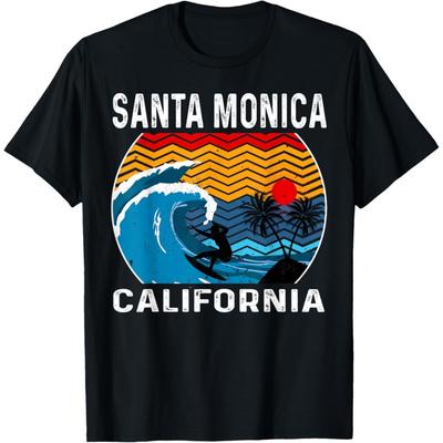 Santa Monica Beach California Surfboard Surfing T-Shirt