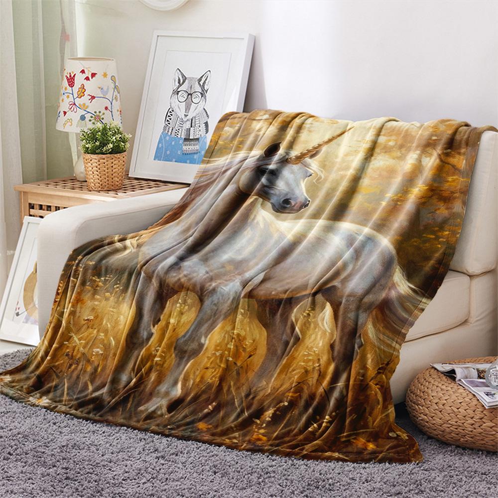 1PC Cute unicorn Print FlAannel Blanket, High quality Comfortable for All Seasons, Home Decor, Warmth and Comfort