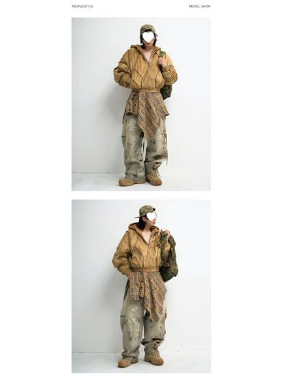 Gender-Free Yellow Mud Dyed Distressed Wide-Leg Jeans