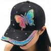 Modern Rivet Studded Baseball Cap With Rhinestones Butterfly Detail Adjustable Long Brims Sun Hat For Women Daily Outfit
