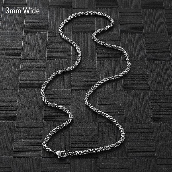 Men's Stainless Steel Necklace Link Wheat Chain Braided for Women Waterproof Neck Jewelry Accessories Choker Christmas Gifts