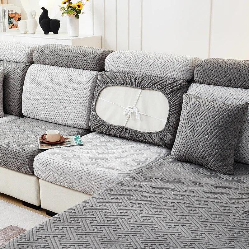 Capa de almofada de sofá de pelúcia jacquard grossa chalse capa de almofada de encosto longo protetor elástico para capa de sofá de 1/2/3/4 lugares