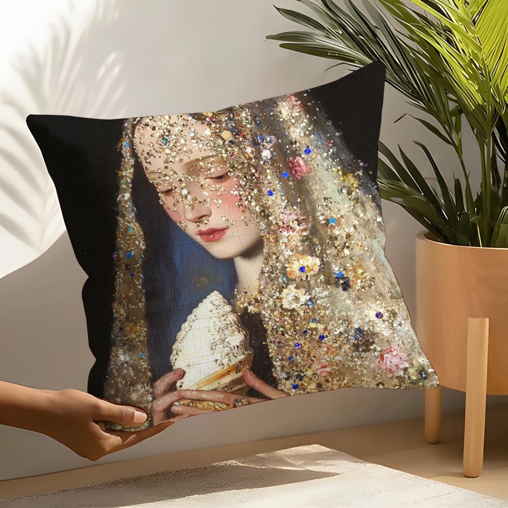 Art Pearl Girl Pillow Case Home Living Room Decoration Linen Pillow Cases Cushion Cover
