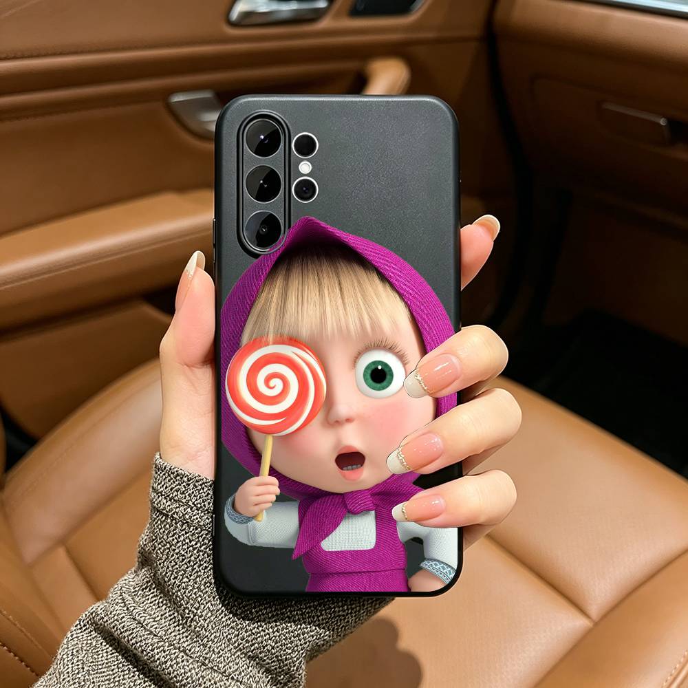 CUTE GIRL Masha and the Bear Phone Case For Samsung S25,S24,S21,S22,,Plus S23,S30,Ultra,S20,Fe,Lite,Black Soft Silicone