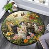 Kittens In Flowers Round Area Rug,Carpet Rug for Living Room Bedroom Sofa Playroom Decor,Non-slip Floor Mat
