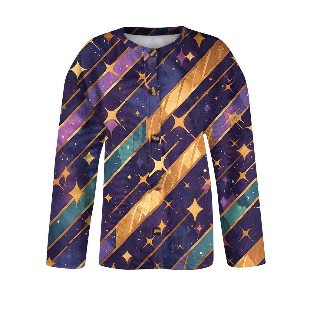 Women's Fashion Printed Long Sleeve Knitted Cardigan Button Down Jacket