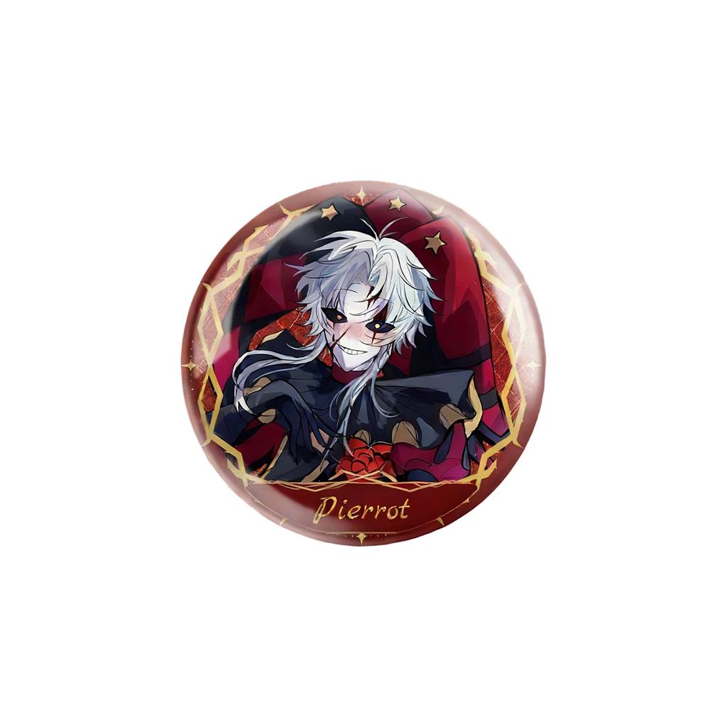 Round Metal Badge with Glitter Finish Featuring Circus Pierrot Character Design Durable Collectible Pin for Bags Jackets and Accessories