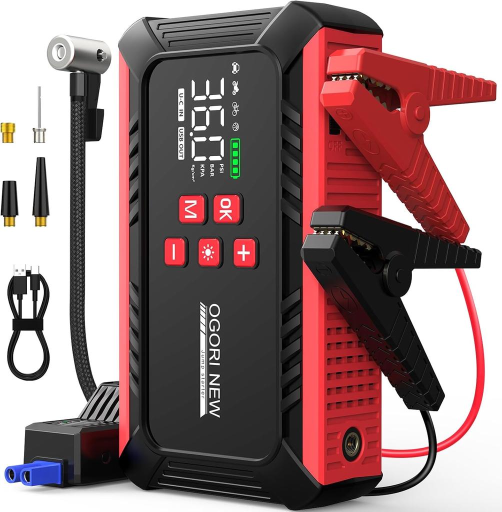 8000A Jump Starter with Air Compressor, 26800mAh Car Battery Booster, 150PSI Tire Inflator, 12V Jump Box, Jumper Cables, Cigaret