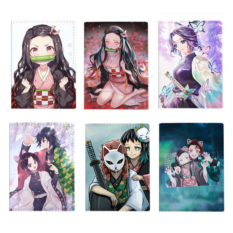 Japanese Anime Demon Slayer Passport Cover Unisex Students Travel Passport Holder Wallet Women Leather Credit Card Holder Case