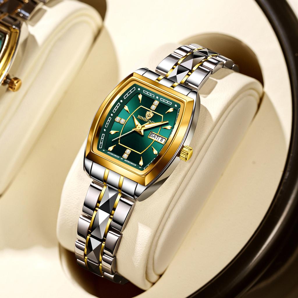 Leichter Luxus Neue Damen Herrenuhr Business Stahlband Wasserdicht Kalender Damen Mode Quarz Armbanduhren Geschenk