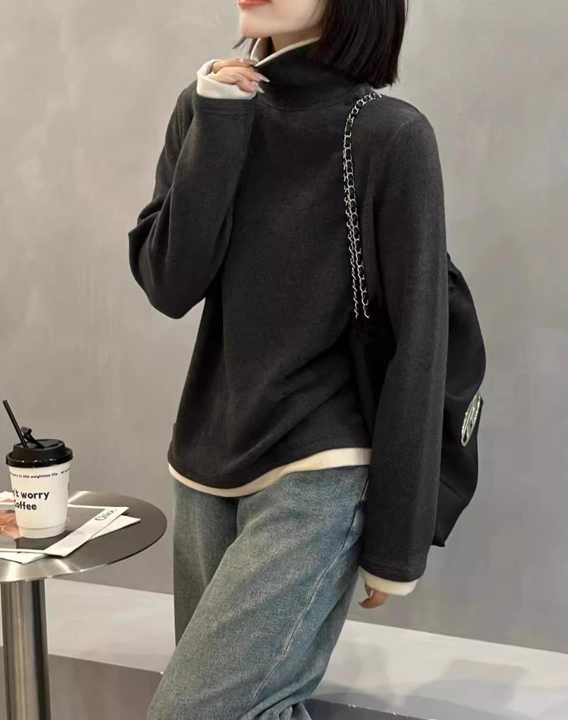 280g Gerippter Deutscher Samt Hong Kong Stil Zwei-in-Eins Langarmshirt, Herbst/Winter, Vielseitiges Mutterkleid.