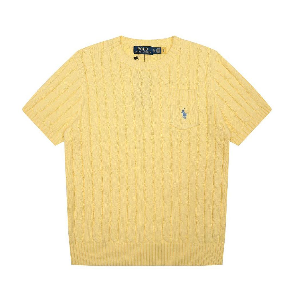 Unisex Rundhalsad Stickad Topp med Broderad Liten Häst och Ficka – Lös Passform, Högkvalitativ Parstil Kortärmad