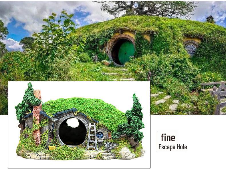 Hobbit House Fish Tank Decoration: Castle, Treehouse & Hiding Spot for Fish, Shrimp, Hermit Crabs, and Reptiles