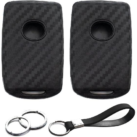 2pcs Compatible with Mazda 3 6 3 Sport CX-3 CX-5 CX-9 CX-30 CX-50 CX-90 MX-5 Miata MX-30 EV Carbon Fiber Looks Black Key Fob Cover Case Key Chain
