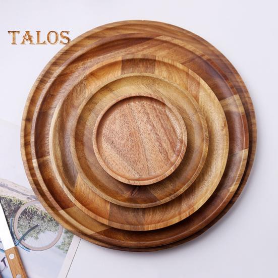 Platou circular decorativ pentru tort și fructe din lemn, tavă de cafea cu margini ridicate, platou de servire pentru bucătărie, pentru petreceri