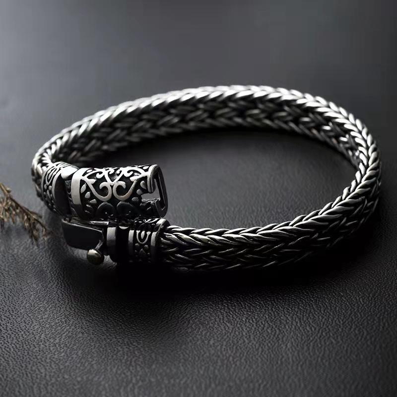 Silver Color Seiko Men Bracelet Creative Pure Woven Retro Trend Transfer Personality Thick Domineering Curved Buckle Jewelry 