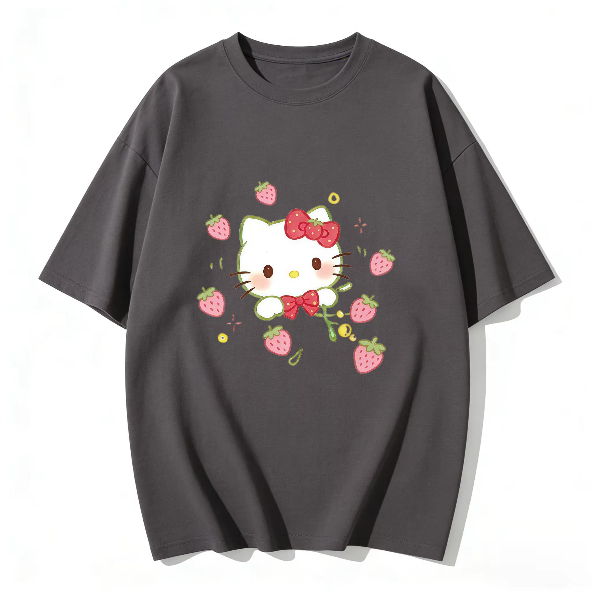 

2026 Hello Kitty Cartoon Printed Short Sleeve Summer Comfortable summer Womens Tshirt loose and fashionable S