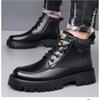 Fashion Designer Leather Velvet Winter Warm Platform Boots for Men Fashion Casual Men Cotton Shoes British Casual Male Ankle Work Boots