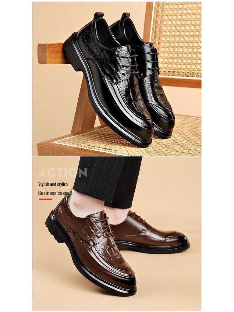 Men's Formal Genuine Leather Derby Shoes - Cowhide, Breathable, Casual, British Style, Wedding Groom Shoes