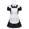 Men's Frilly Satin Flutter Sissy French Maid Dress Costume Crossdress Nightwear Pajamas