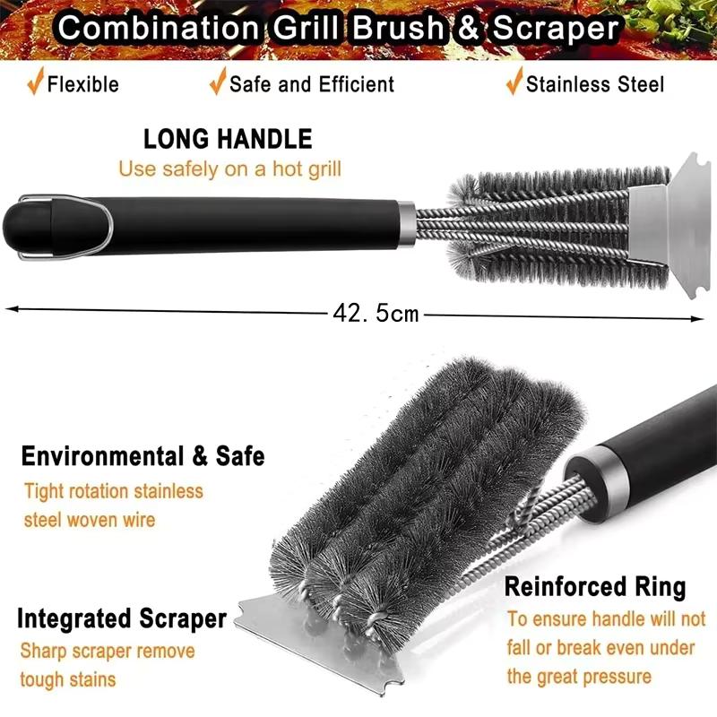 Barbecue Grill Bbq Brush Clean Tool With Deluxe Handle Stainless Steel Bristles Non-Stick Cleaning Brushes Barbecue Accessories