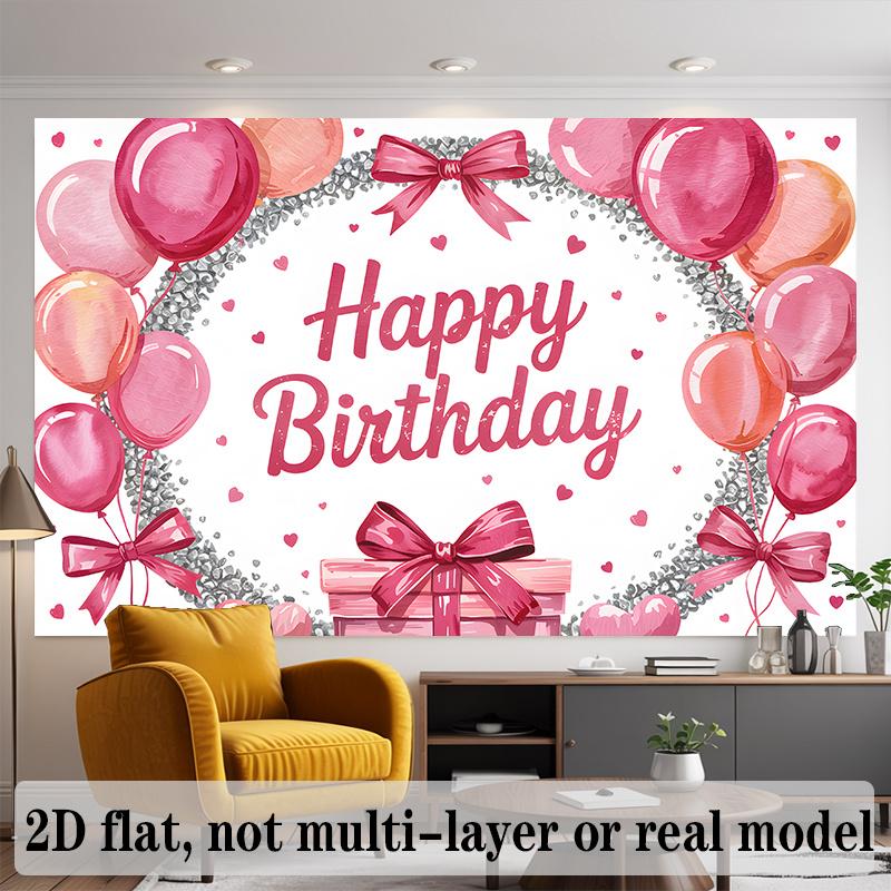 Pink Bow Birthday Banner, Elegant Backdrop Wall Decor for Party