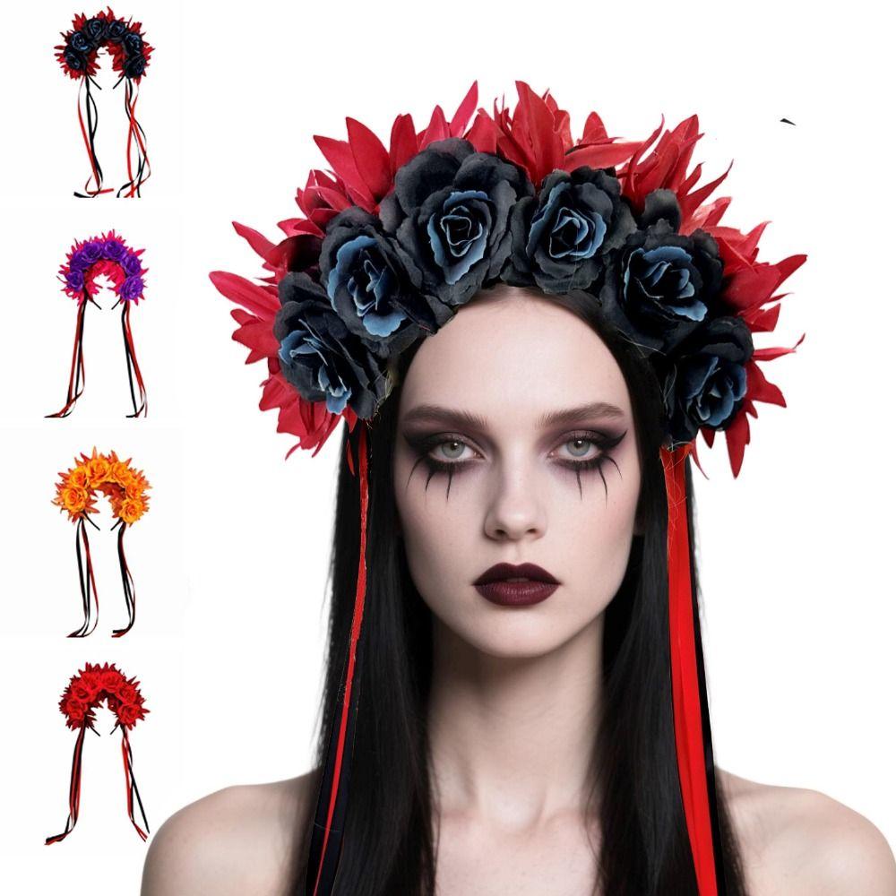 Gothic Style Rose Flower Headband Cosplay Prop Halloween Headdress Halloween Rose Hair Band  Women