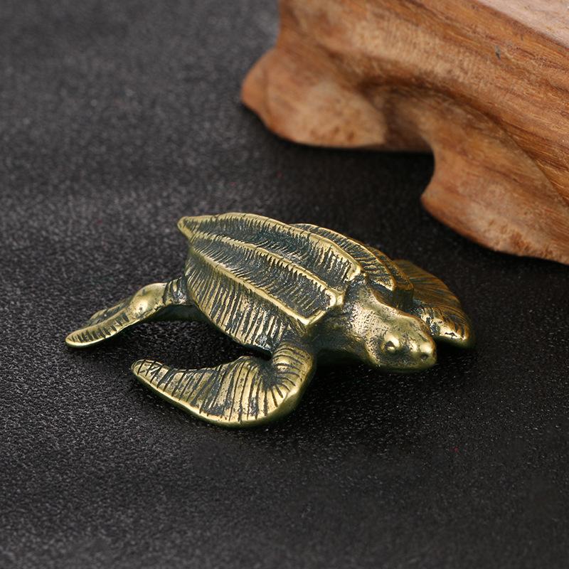 Antique Brass Turtle Solid Copper Ornaments Desk Decoration Marine Animal Metal Figurine Collectibles Living Room Decorations
