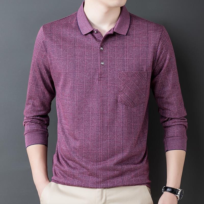 Men's Simplicity Solid Color Business Office Shirt Autumn Winter Male Clothes All-match Long Sleeve Casual Polo-Neck Shirts