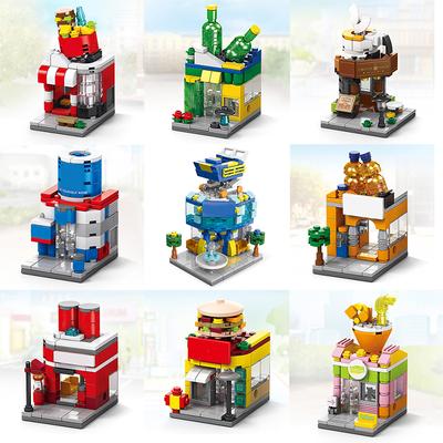 City Mini Shop Supermarket Street View Model Building Blocks Hamburger Restaurant Retail Store Bricks Architecture Friend Girl