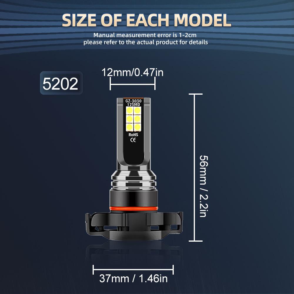 9005/HB3 9006/HB4 H11 5202 Fog Bulbs 27000LM 160W Power Headlights 6000K White 12 PCS LED Chips GOOD HEAT DISSIPATION 2PCS