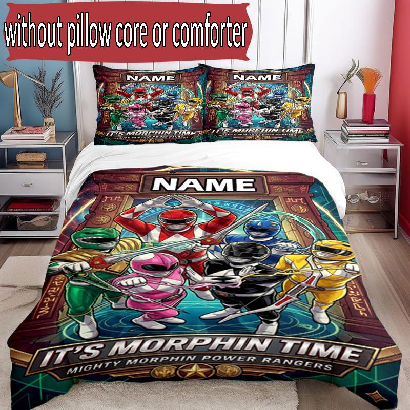 3pcs Duvet Cover Set (1*Duvet Cover + 2*Pillowcase, Without Core), Custom Name Power Rangers Pattern Bedding Set, Home Bedroom Decor Gift