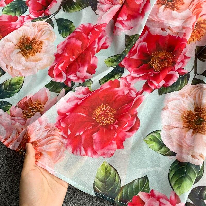 Summer Flower Series Elegant Print Fairy New Seaside Holiday Bell Sleeve Flowy Chiffon Dress