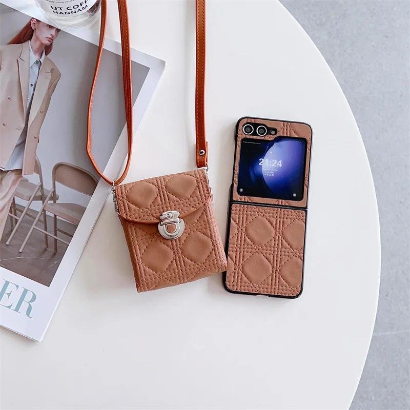 2 in 1 Crossbody Bag Phone Case for Samsung Galaxy Z Flip 7 6 5 4Flip6 Flip5 Flip4 Shoulder Pouch Necklace Strap Leather Cover