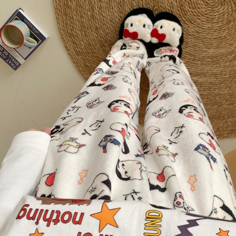 Damen Cartoon Flanell Fleecegefütterte Pyjamahose - Warmer Herbst-/Winterstil