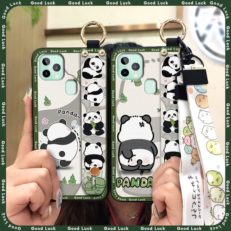 Silicone Protective Phone Case For Oukitel C22 Cartoon Wristband Fashion Design Anti-knock Panda Phone Holder Kickstand