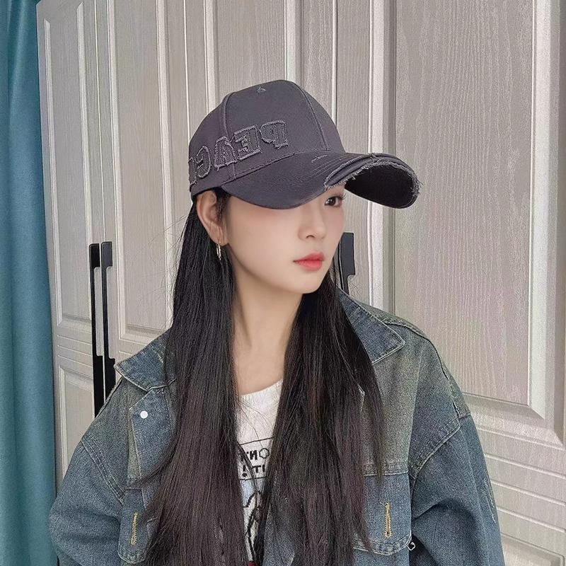 Retro Ripped Hard Top Baseball Cap Female Face Small Spring and Autumn Outdoor Sunshade Big Head Circumference Peaked Cap Mickey