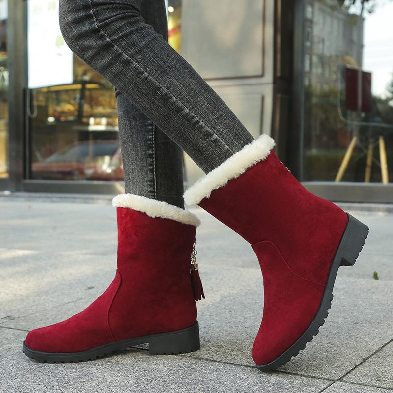 2025wish Foreign Trade Large Size Cotton Boots 2024 Autumn New Round Head Suede Flat Bottom Sleeve Middle Boots