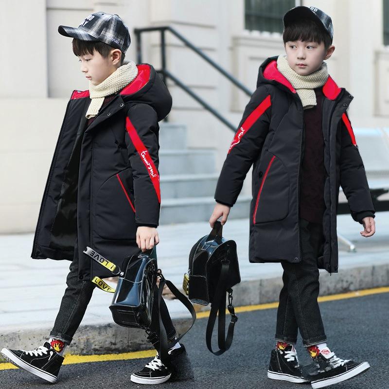 

Зимняя одежда для мальчиков, пуховые куртки с хлопковой подкладкой, детские куртки средней длины с хлопковой подкладкой, утолщенные куртки для мальчиков больших размеров 110 чёрный