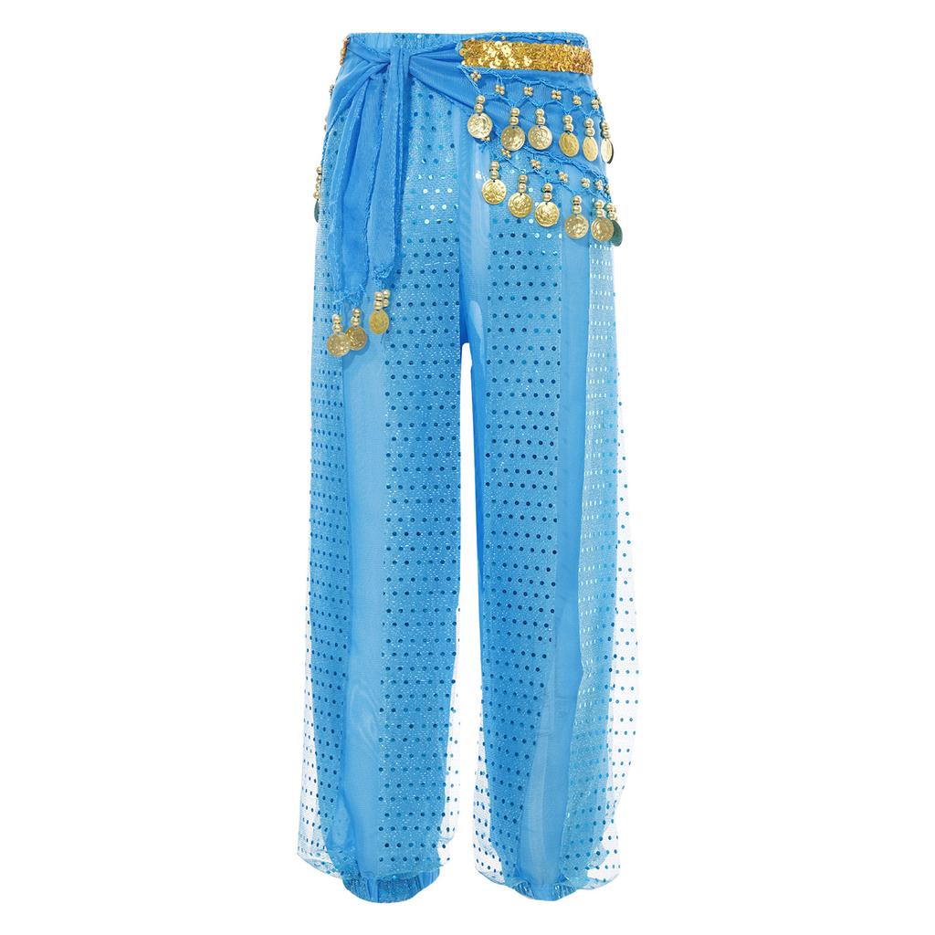 Pantaloni de Dans Etnic pentru Fete Design cu Puncte cu Paiete Material Șifon Talie Elastică Pantaloni Bufanți pentru Performanță