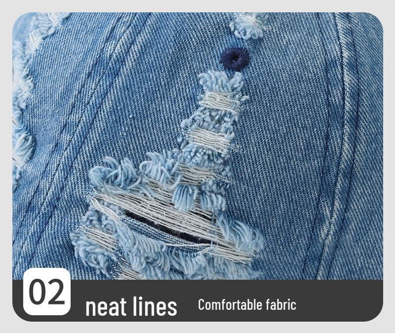 Korean Retro Washed Denim Baseball Cap with Holes for Men and Women - Spring/Autumn Style Sunshade Duckbill Hat